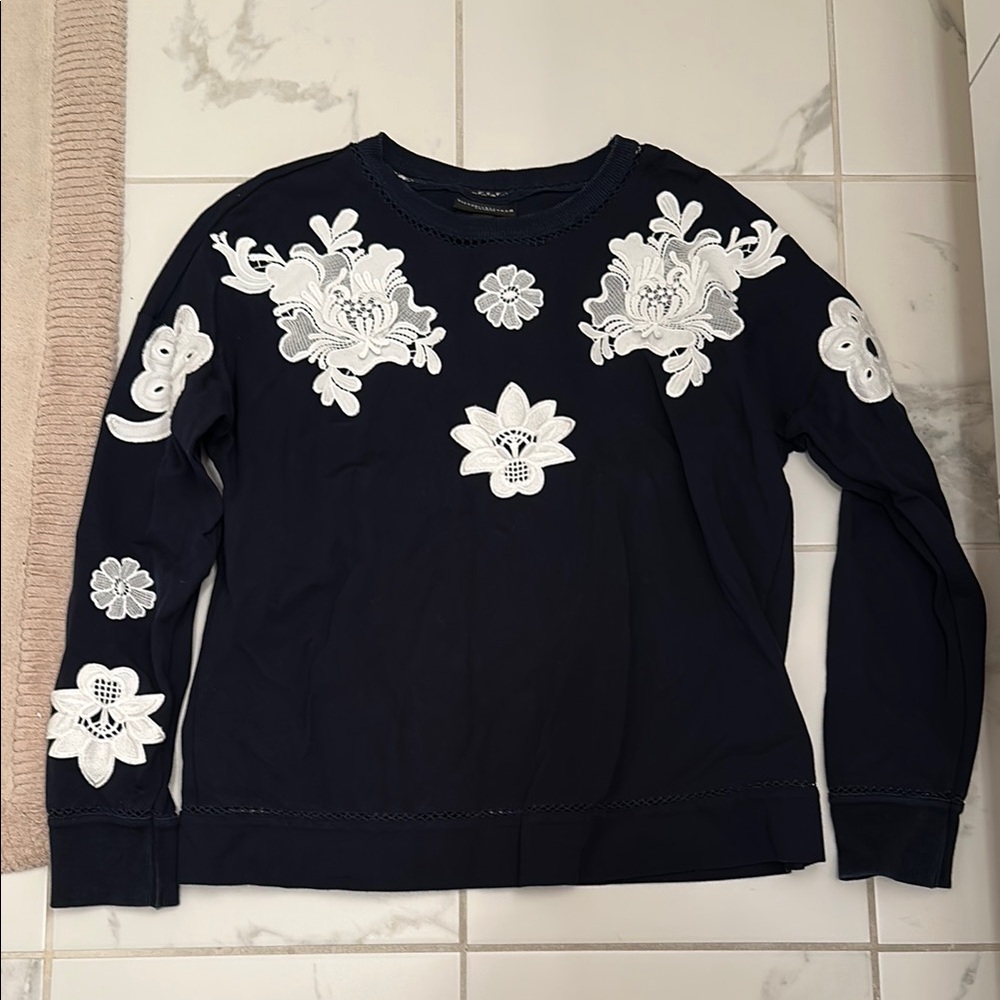Victoria Beckham for Target Navy Blue Floral Embroidered Women's Top